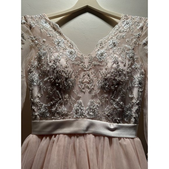 Ivory Hand embroidered sequins A-line V-neck Puffy Long Tulle wedding dress Sz 6 - Picture 7 of 14